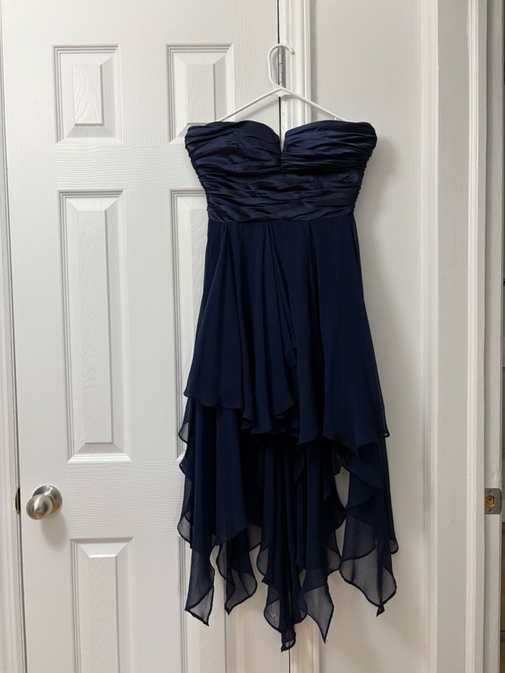Strapless Navy Chiffon High-Low Dress